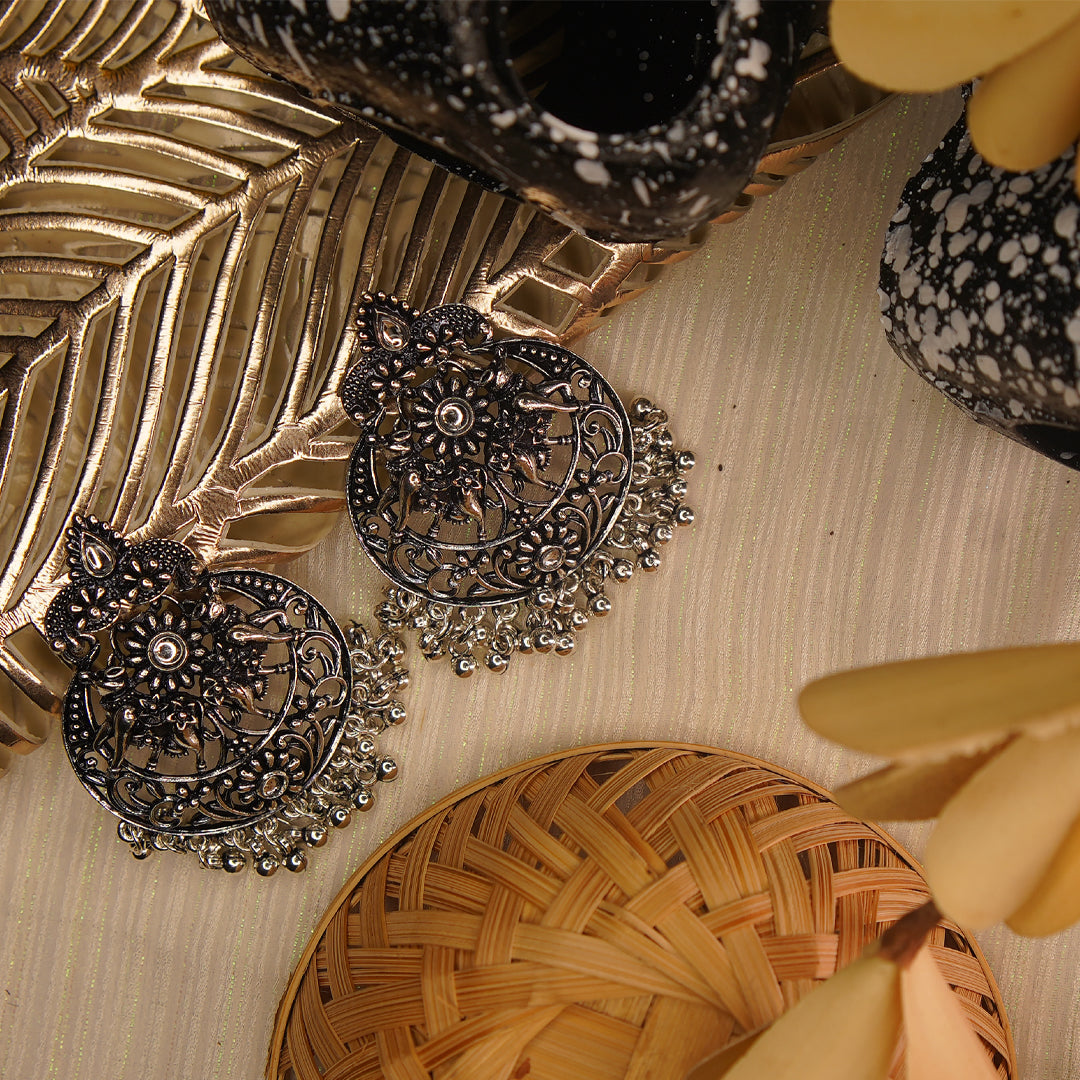 Afghani Oxidized German Silver Plated Jhumka